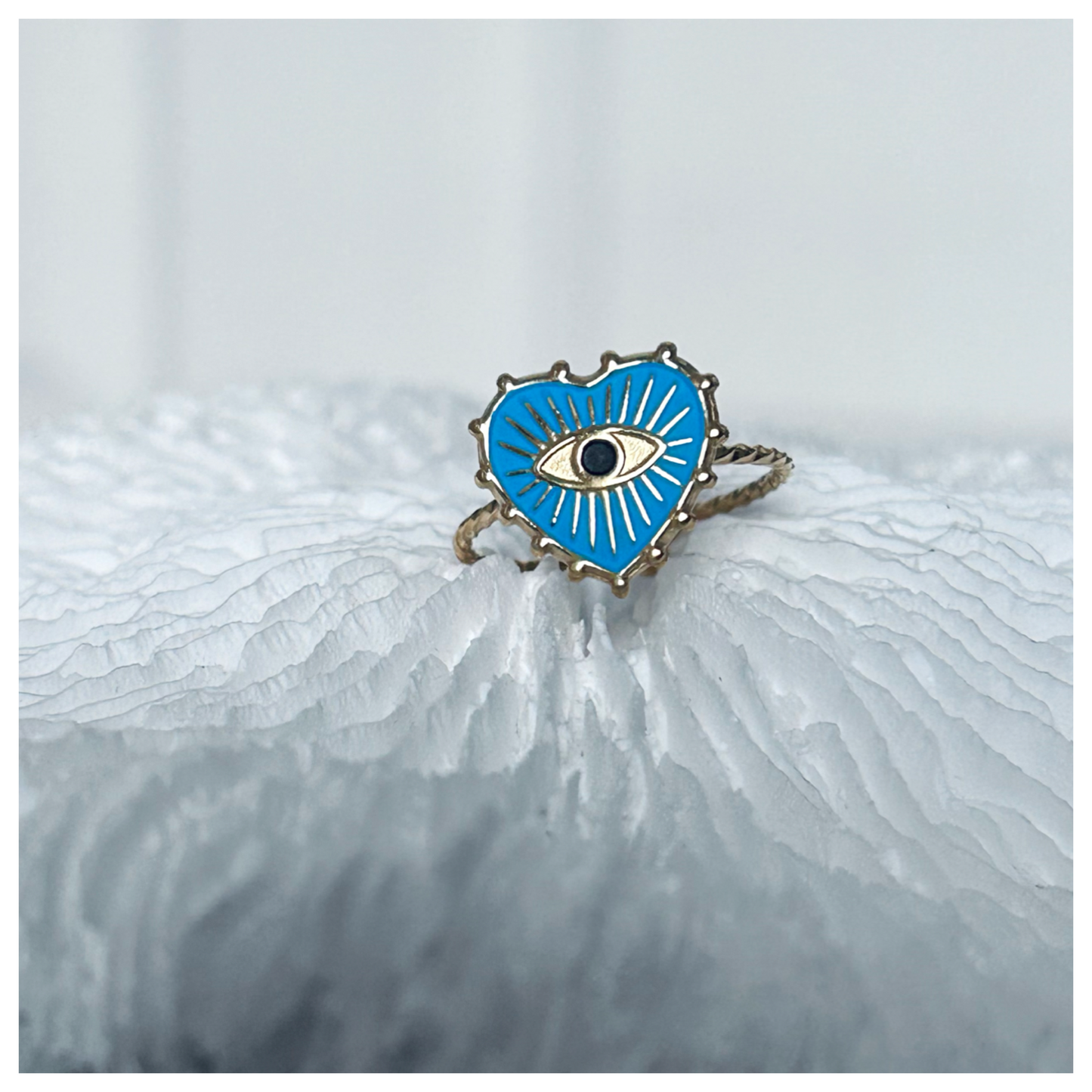 GOLD EVIL EYE HEART ADJUSTABLE RING