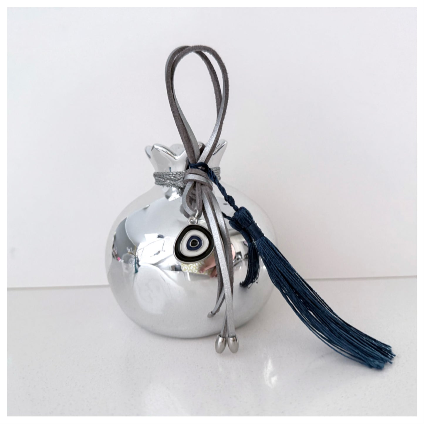 SILVER CERAMIC POMEGRANATE