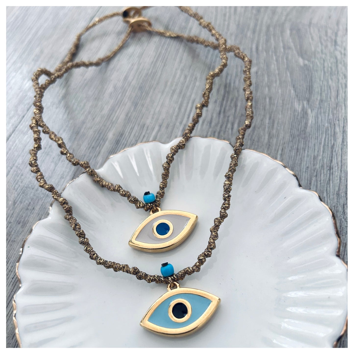 KNOTTED METALLIC CORD EVIL EYE CHOKER