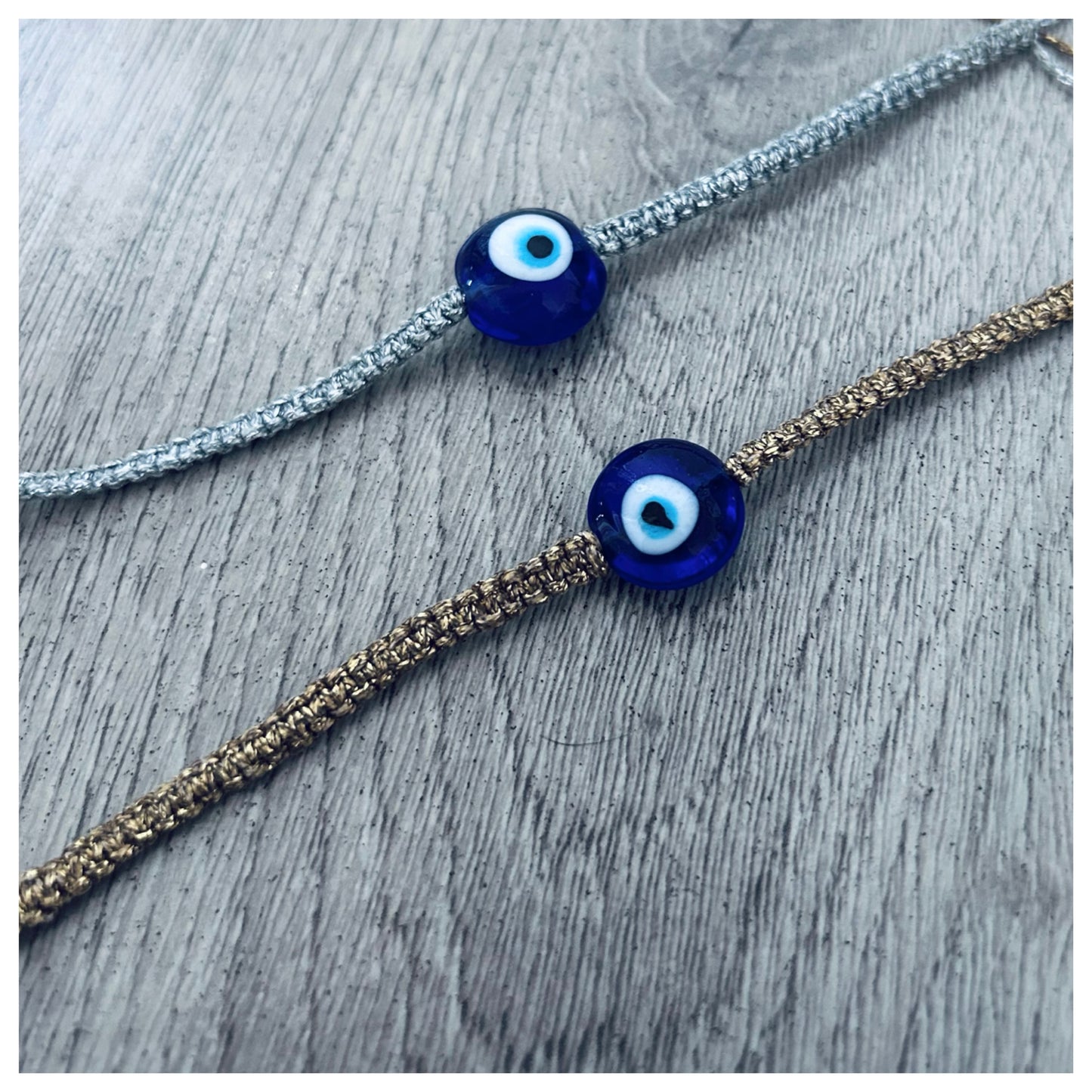METALLIC CORD BRACELET & GLASS EVIL EYE