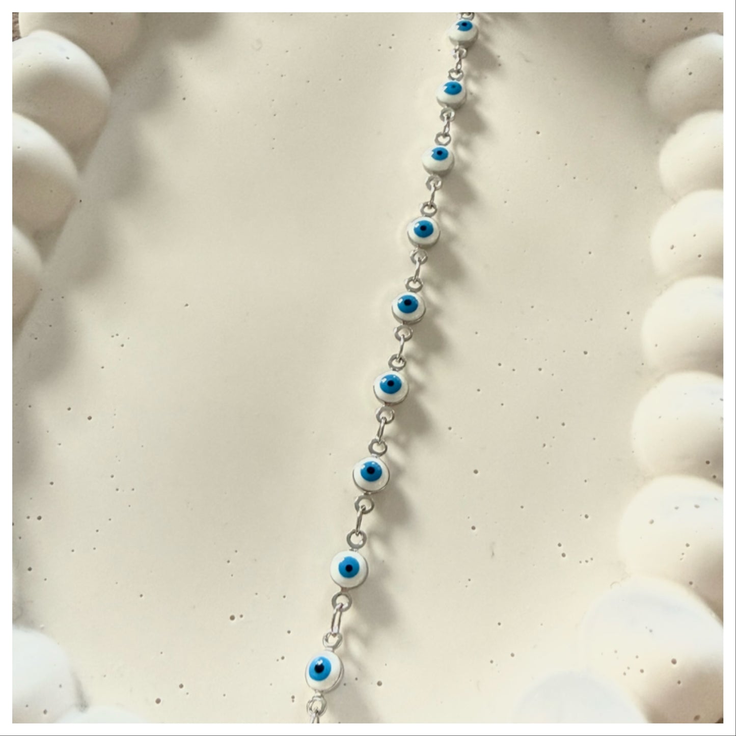 SILVER & WHITE EVIL EYE BRACELET
