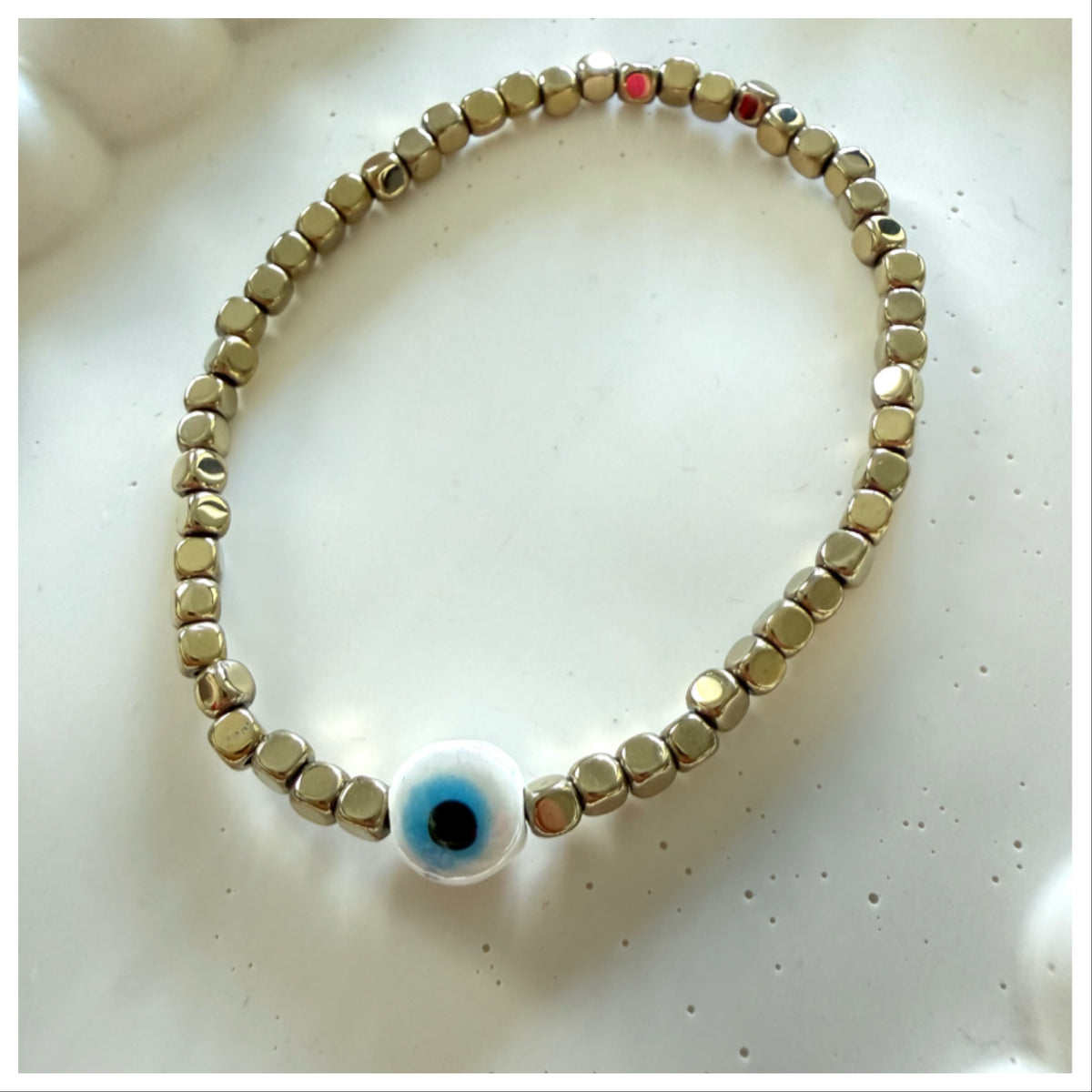 GOLD HEMATITE BRACELET & CERAMIC EVIL EYE