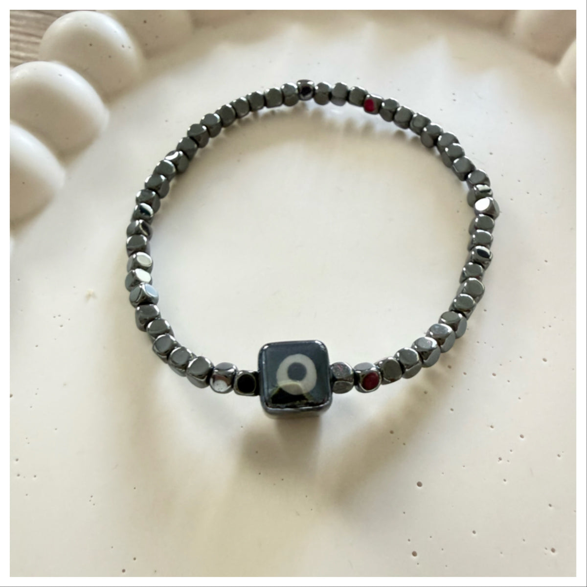 CHARCOAL HEMATITE BRACELET & CERAMIC SQUARE EYE
