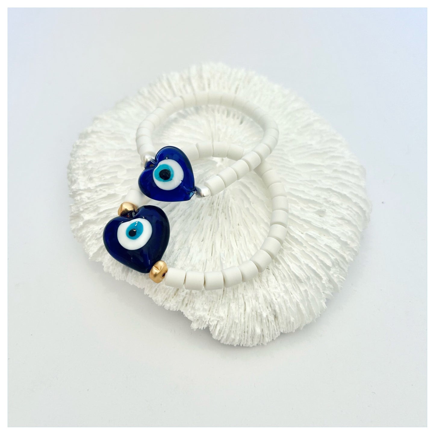 BEADED EVIL EYE HEART BRACELET