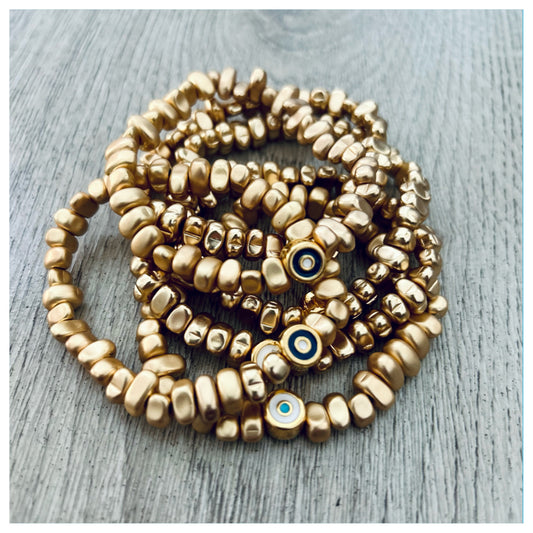 HEMATITE EVIL EYE BEAD BRACELET