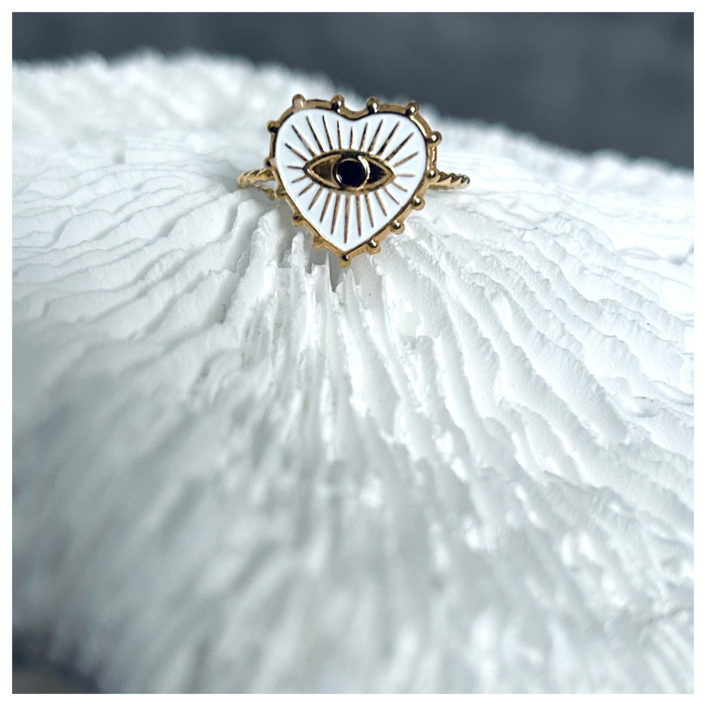 GOLD EVIL EYE HEART ADJUSTABLE RING