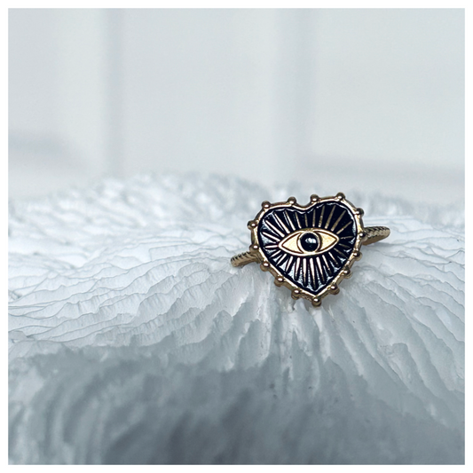 GOLD EVIL EYE HEART ADJUSTABLE RING