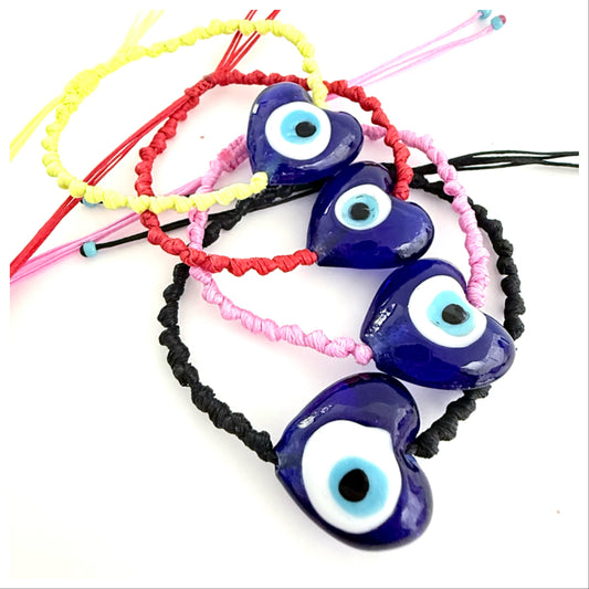 HEART EVIL EYE KNOTTED BRACELET