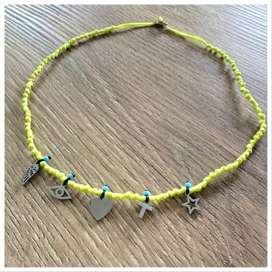 KNOTTED CHARM CHOKER YELLOW