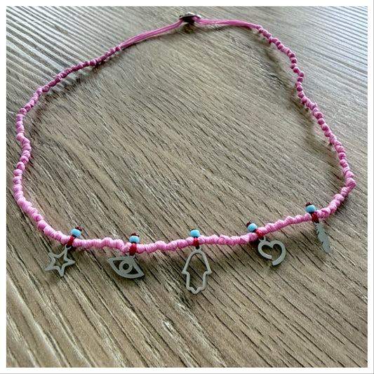 KNOTTED CHARM CHOKER PINK