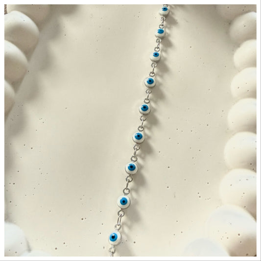 SILVER & WHITE EVIL EYE BRACELET