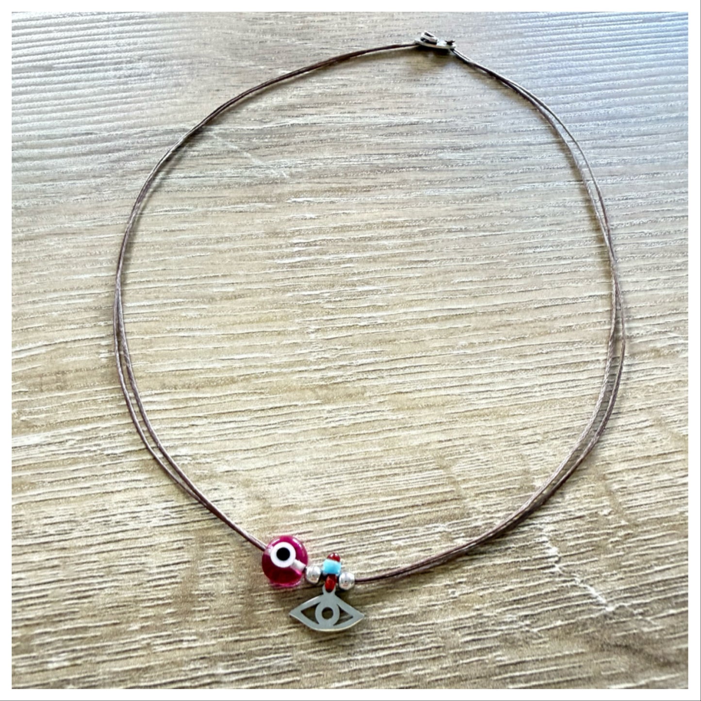 CHOKER WITH GLASS EVIL EYE BEAD & CHARM