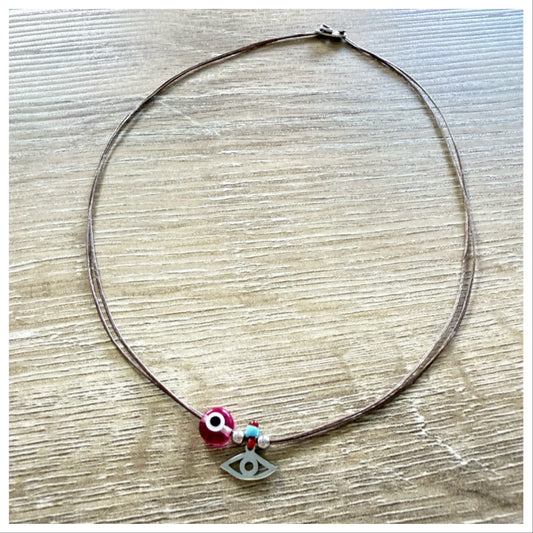 CHOKER WITH GLASS EVIL EYE BEAD & CHARM