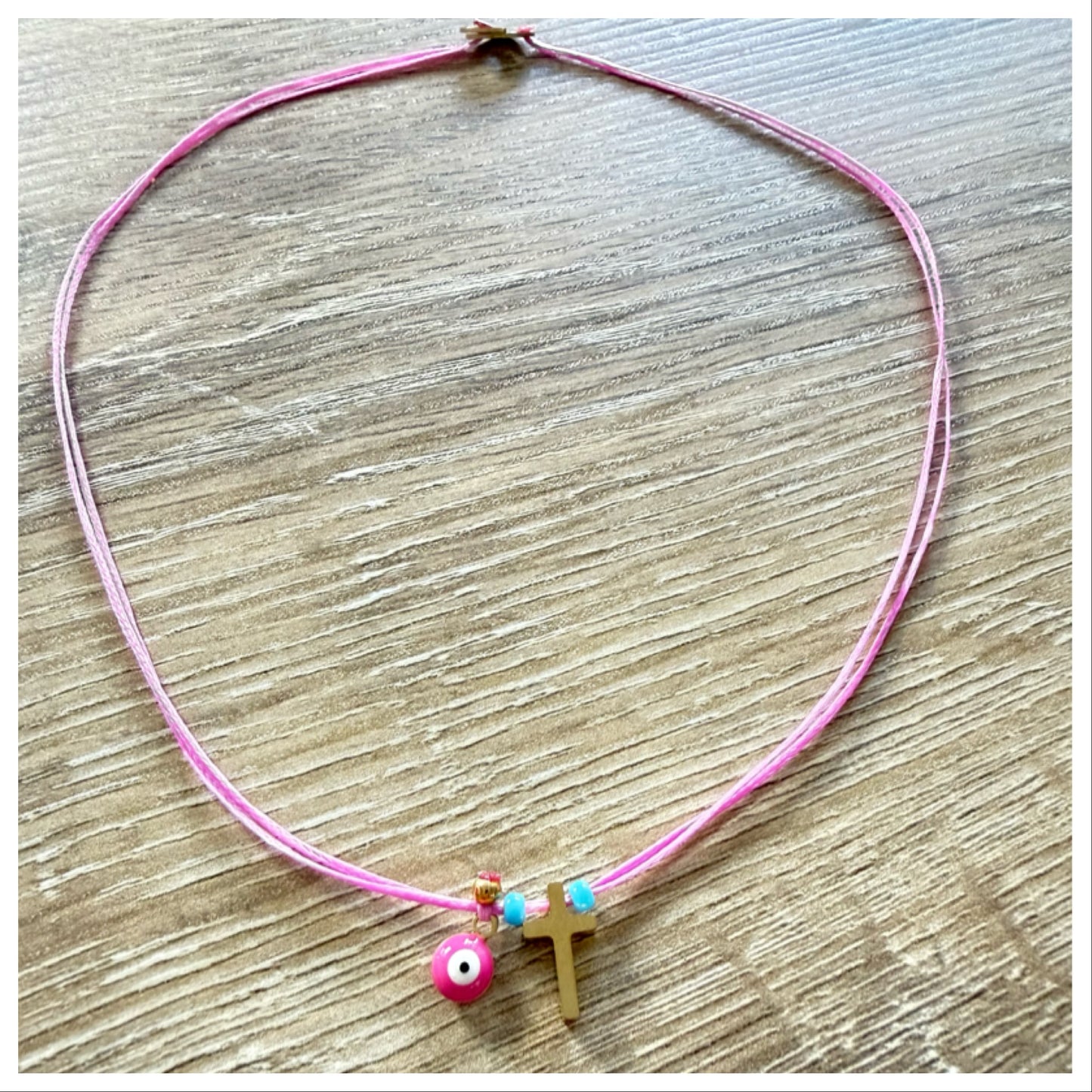 CHOKER WITH EVIL EYE CHARM & GOLD CROSS CHARM