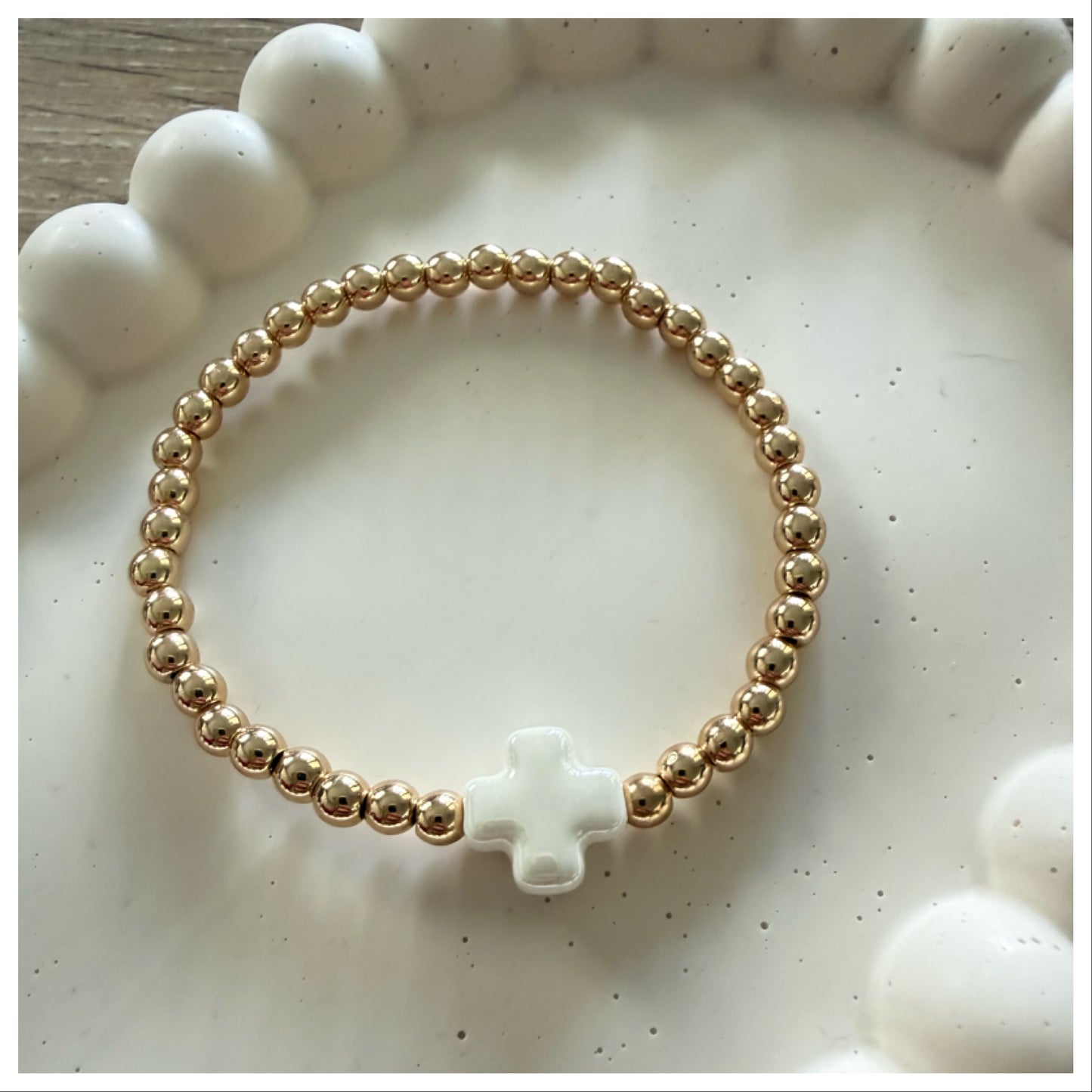 GOLD HEMATITE BRACELET & CERAMIC CROSS
