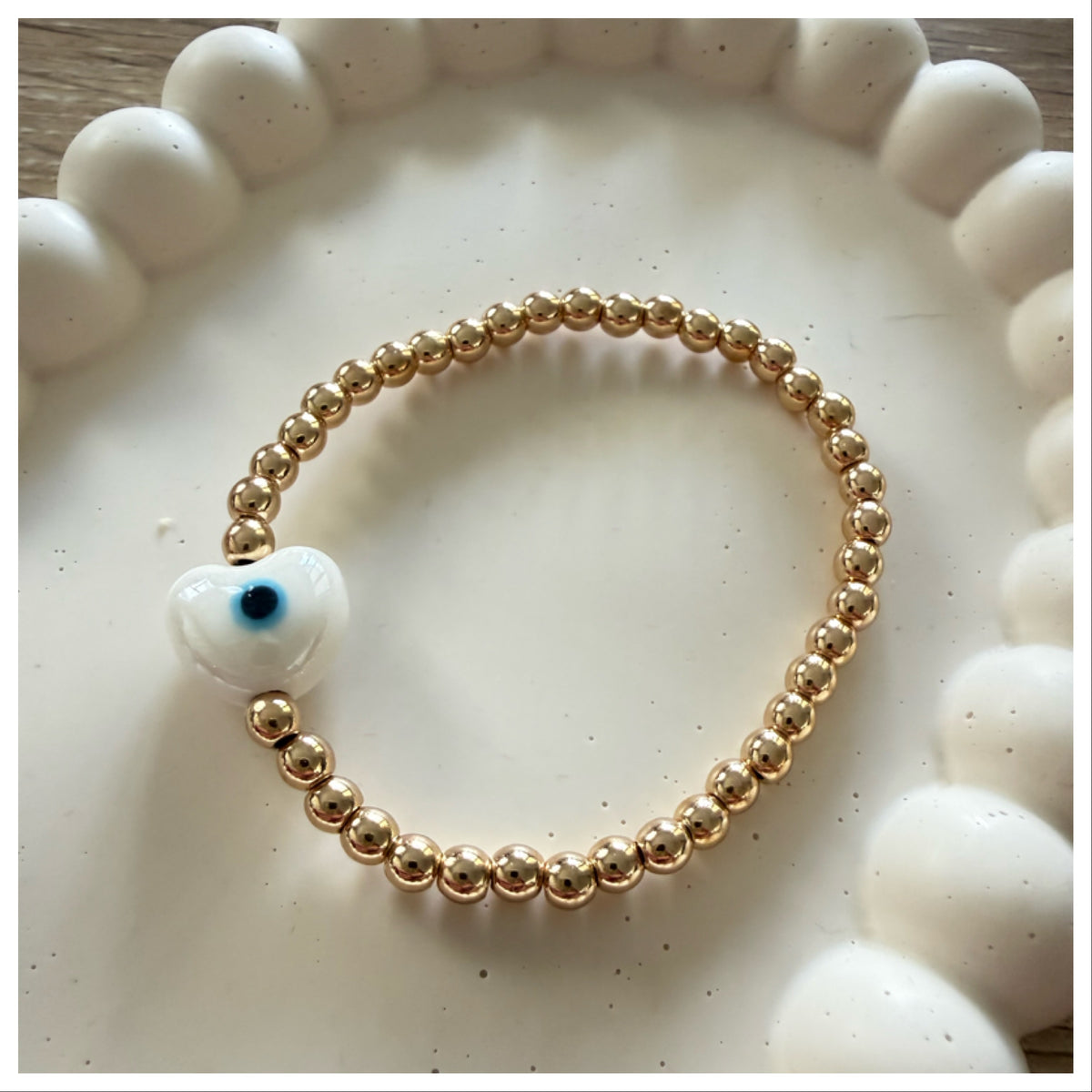 GOLD HEMATITE BRACELET & CERAMIC HEART EVIL EYE
