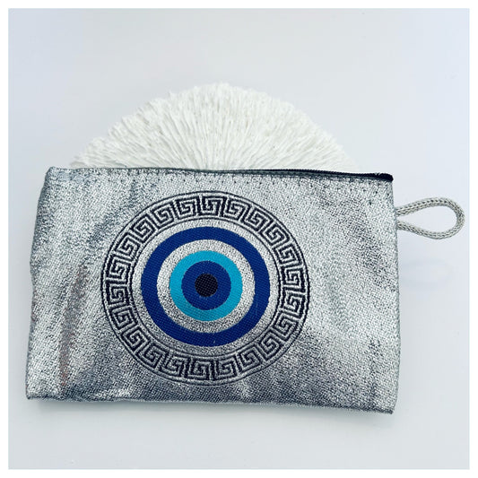 SILVER EVIL EYE MAKE UP BAG