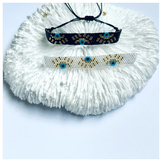 DELICATE SEED BEAD MULTI EVIL EYE BRACELET