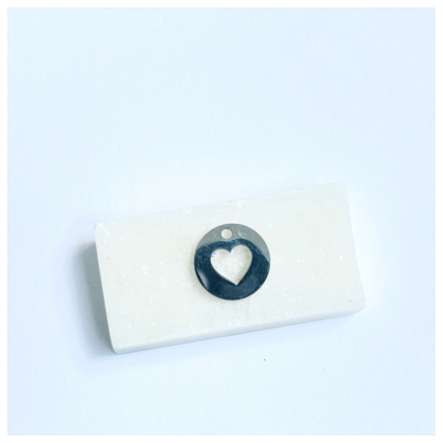 SILVER OPEN HEART DISC CHARM