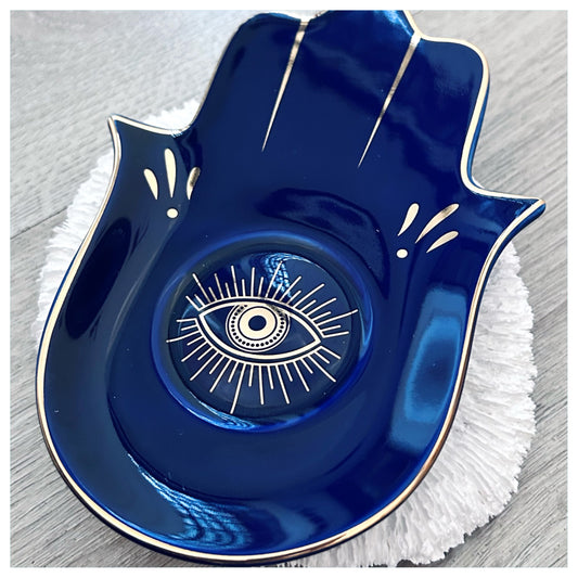 BLUE & GOLD EVIL EYE HAMSA TRINKET TRAY