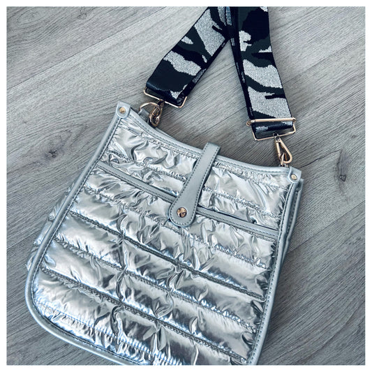 SILVER PUFFER CROSSBODY BAG
